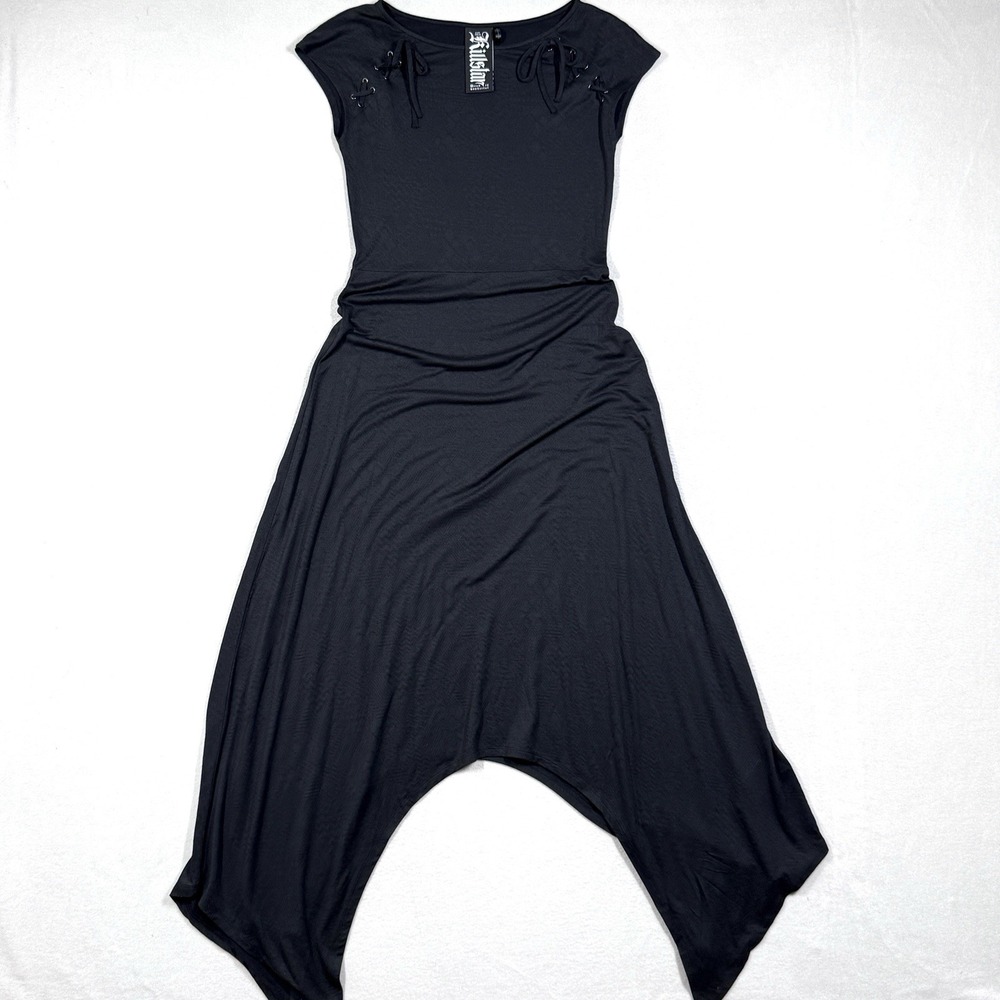 Killstar Dress Womens Medium‎ Lace Up Shoulder Midi Hanky Hem Witchy Goth Grunge